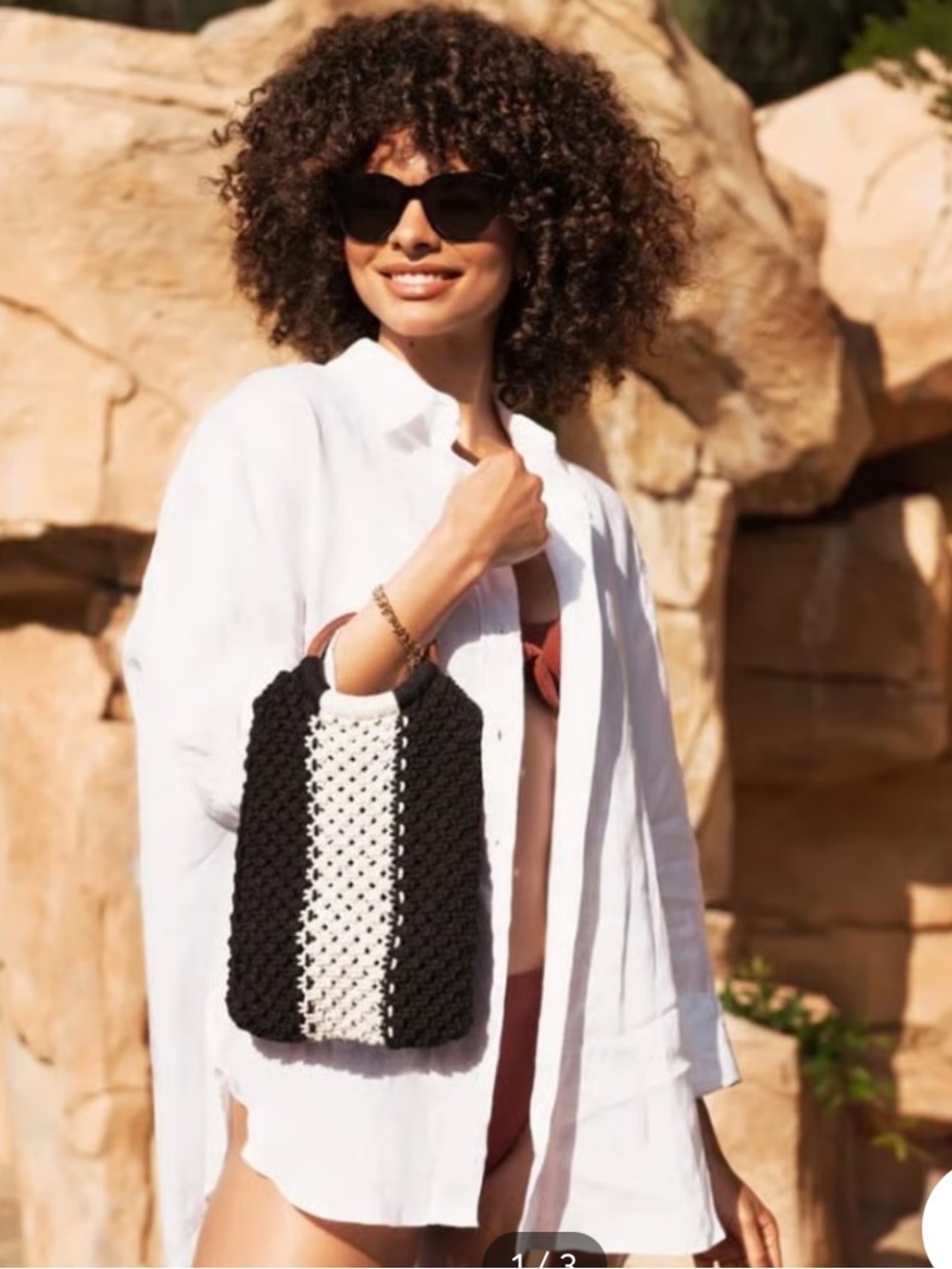 Laude the Label Handwoven Mini Gabby Macrame Bag in Black & White